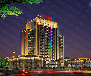 Проект ночного вида фабричного офисного здания